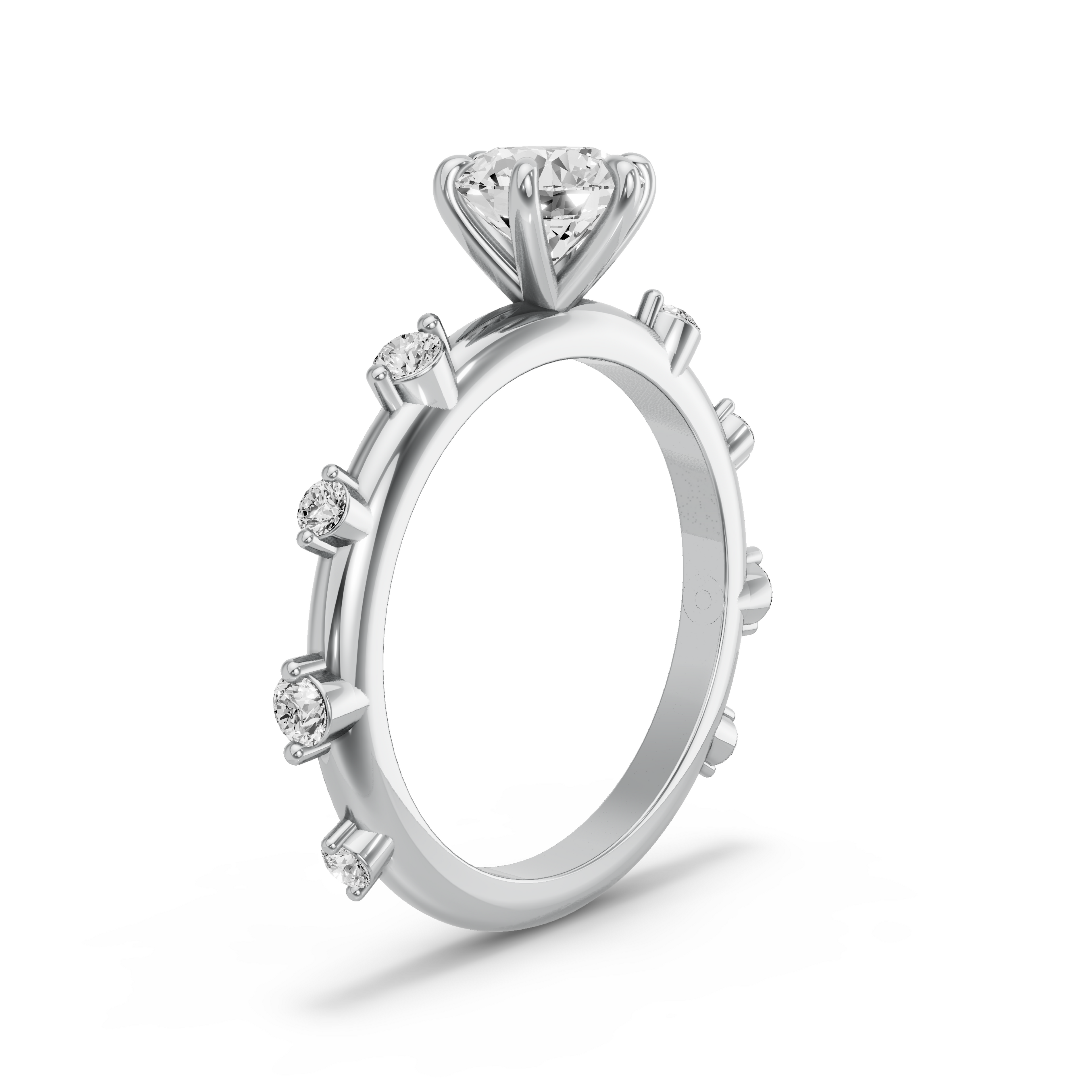 Image for Round Six Prong Ring with Floating Station band in 950 Platinum