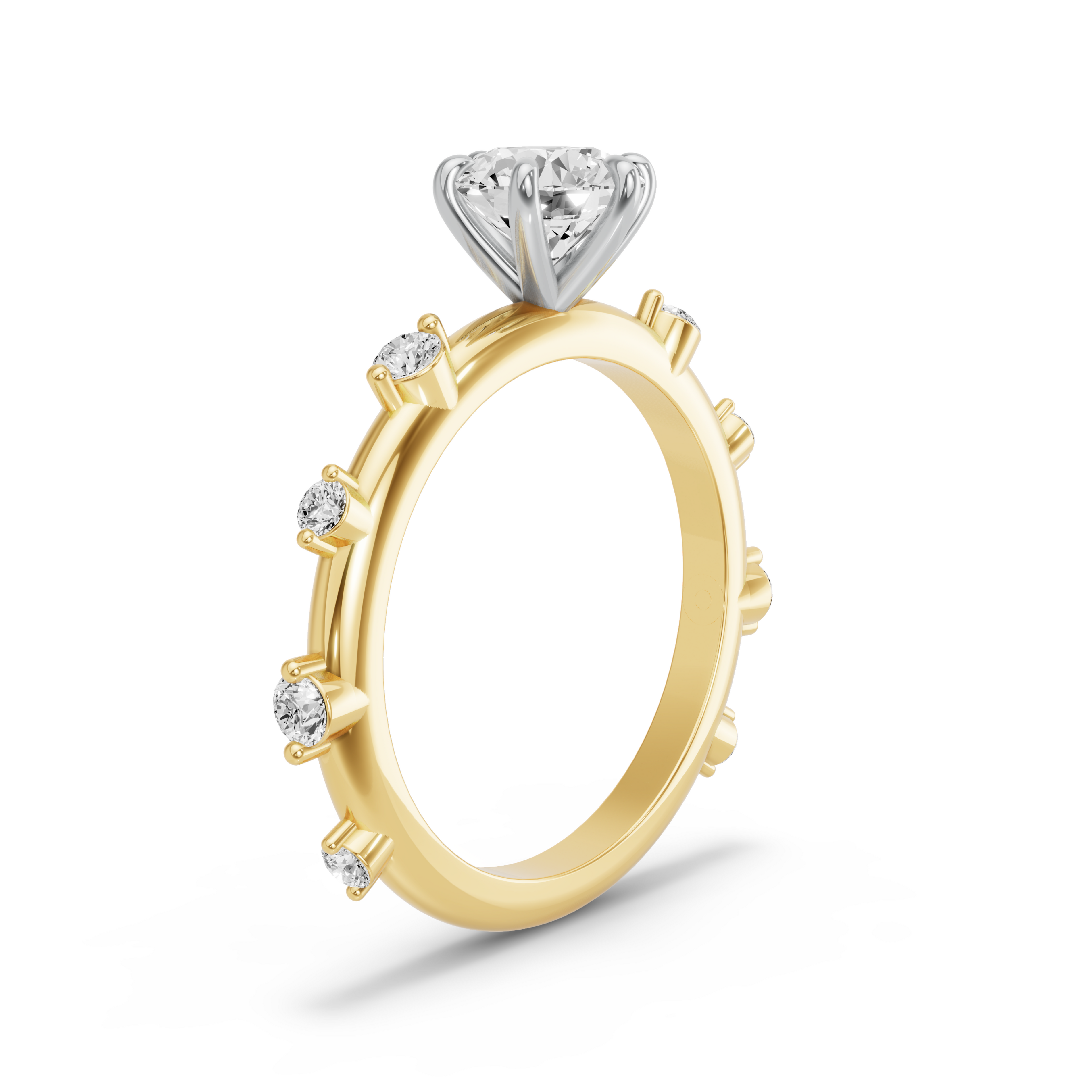 Image for Round Six Prong Ring with Floating Station band in 10K Two Tone Yellow Gold