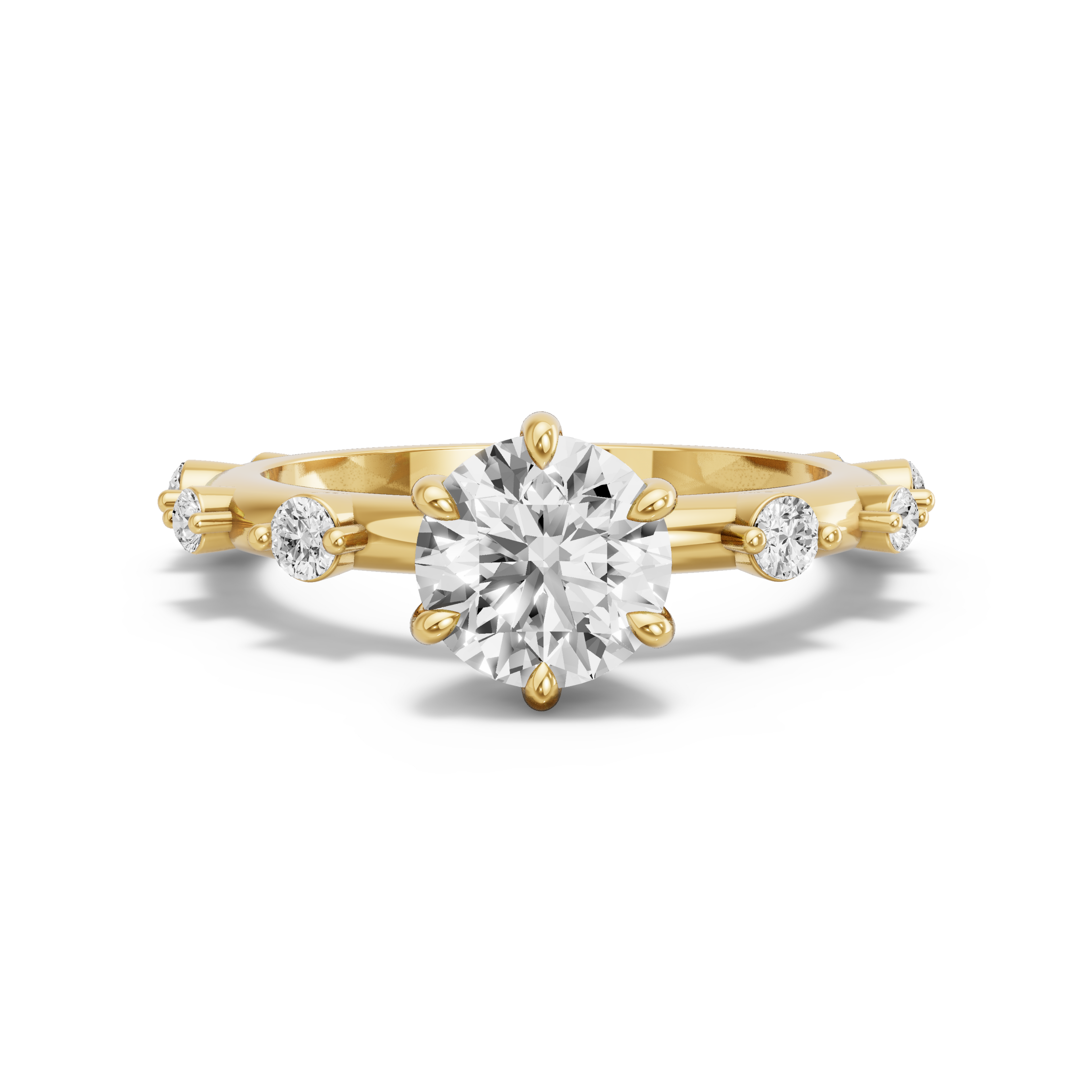Image for Round Six Prong Ring with Floating Station band in 10K Yellow Gold