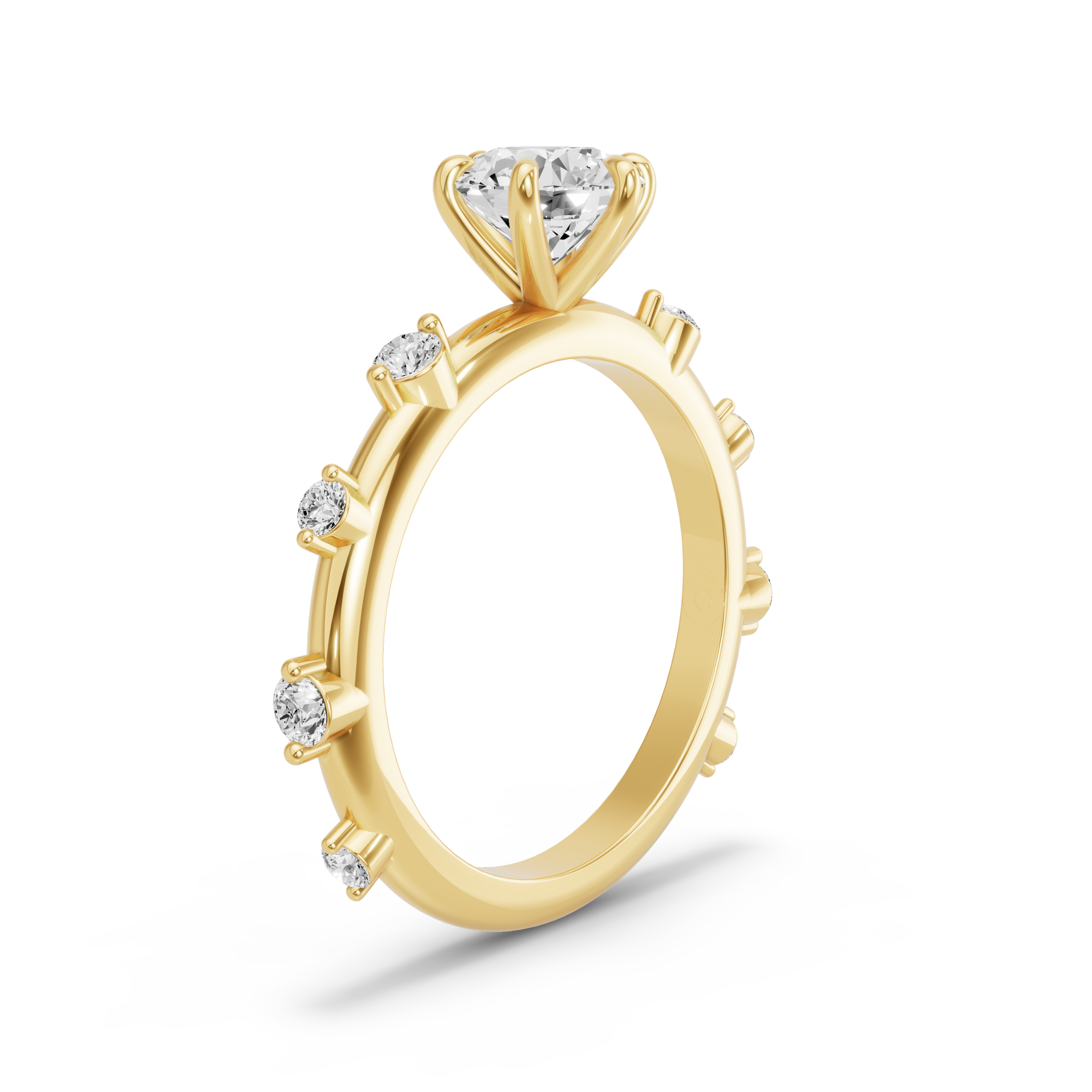 Image for Round Six Prong Ring with Floating Station band in 10K Yellow Gold