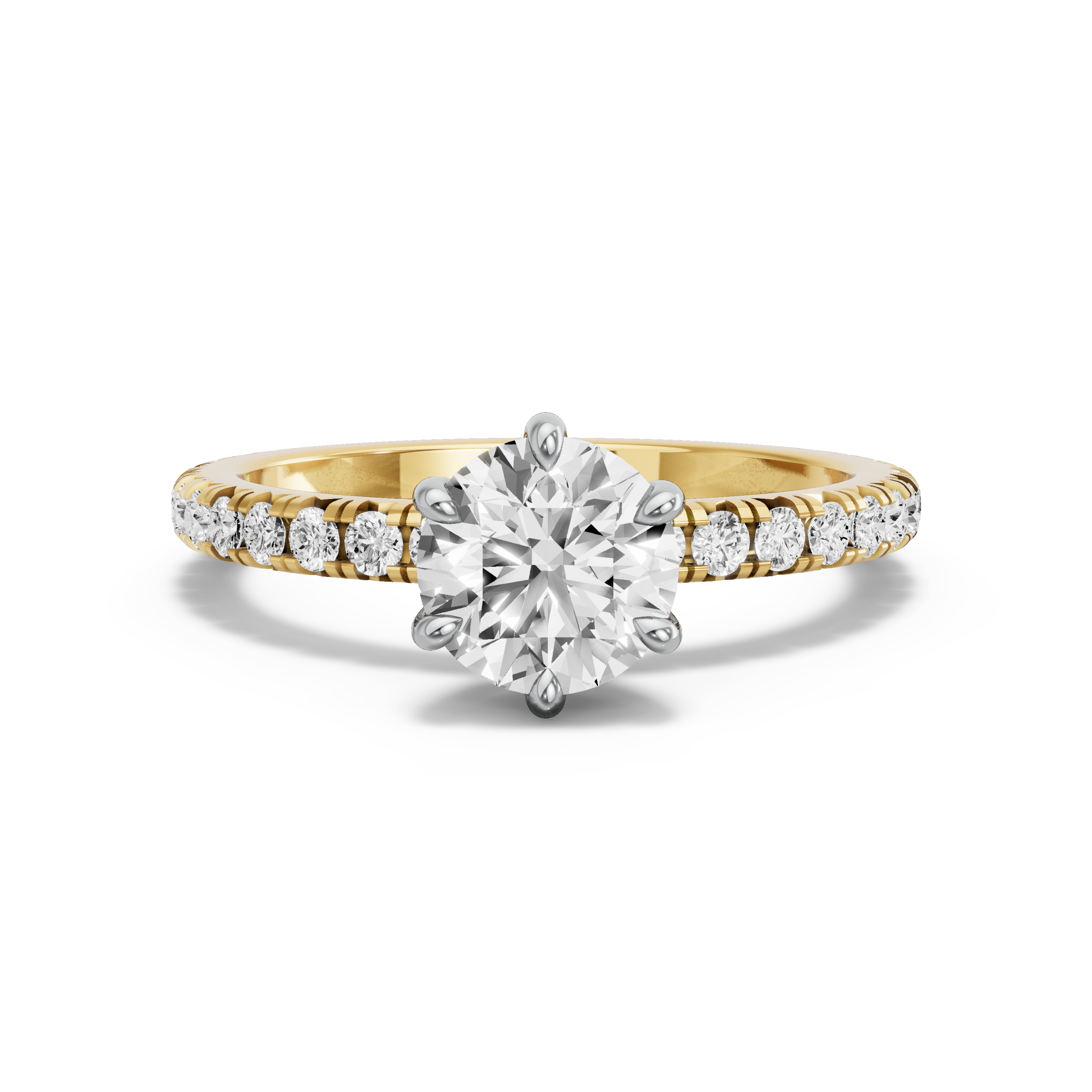 Image for Round Six Prong Ring with French Pave band in 18K Two Tone Yellow Gold