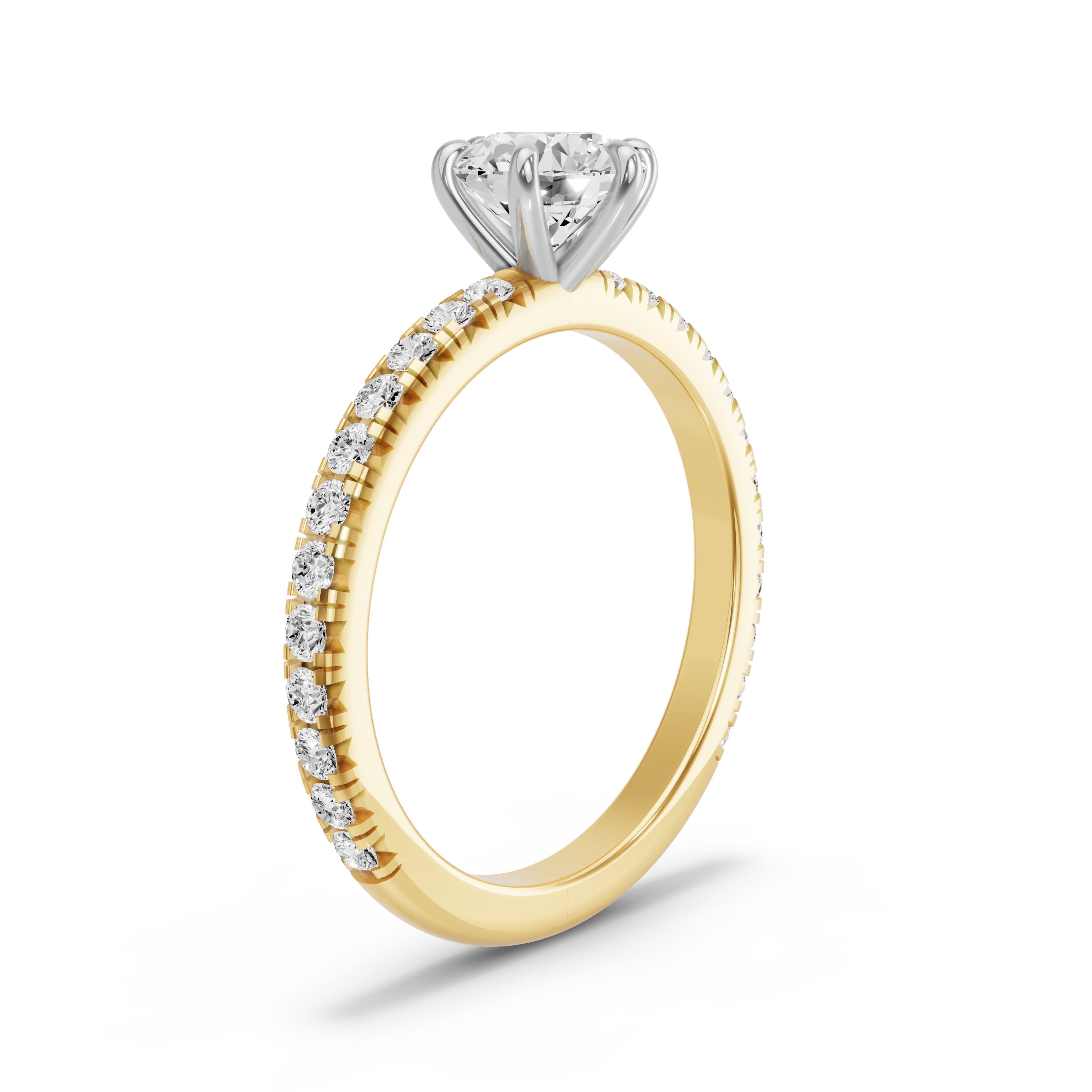 Image for Round Six Prong Ring with French Pave band in 18K Two Tone Yellow Gold