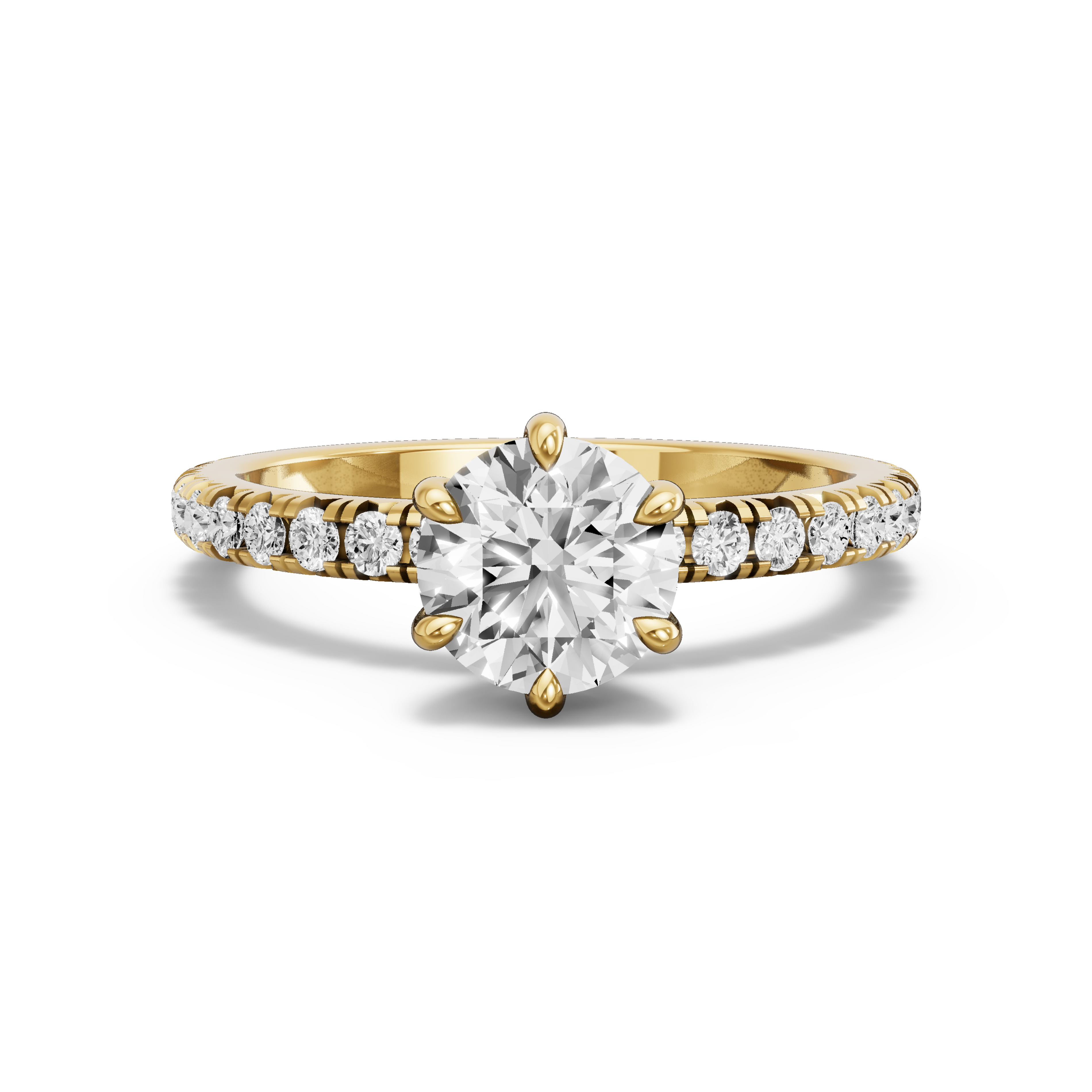 Image for Round Six Prong Ring with French Pave band in 10K Yellow Gold