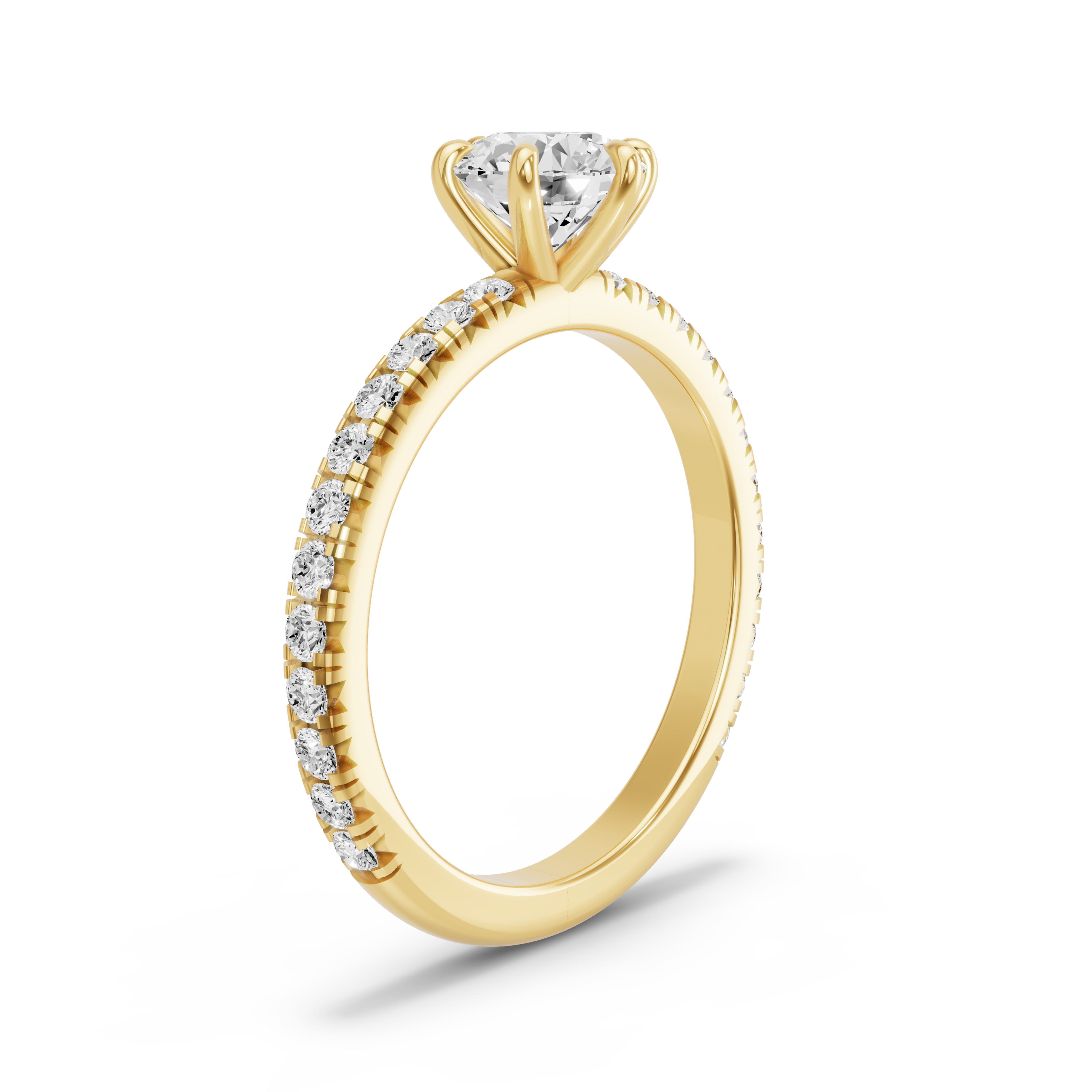 Image for Round Six Prong Ring with French Pave band in 14K Yellow Gold