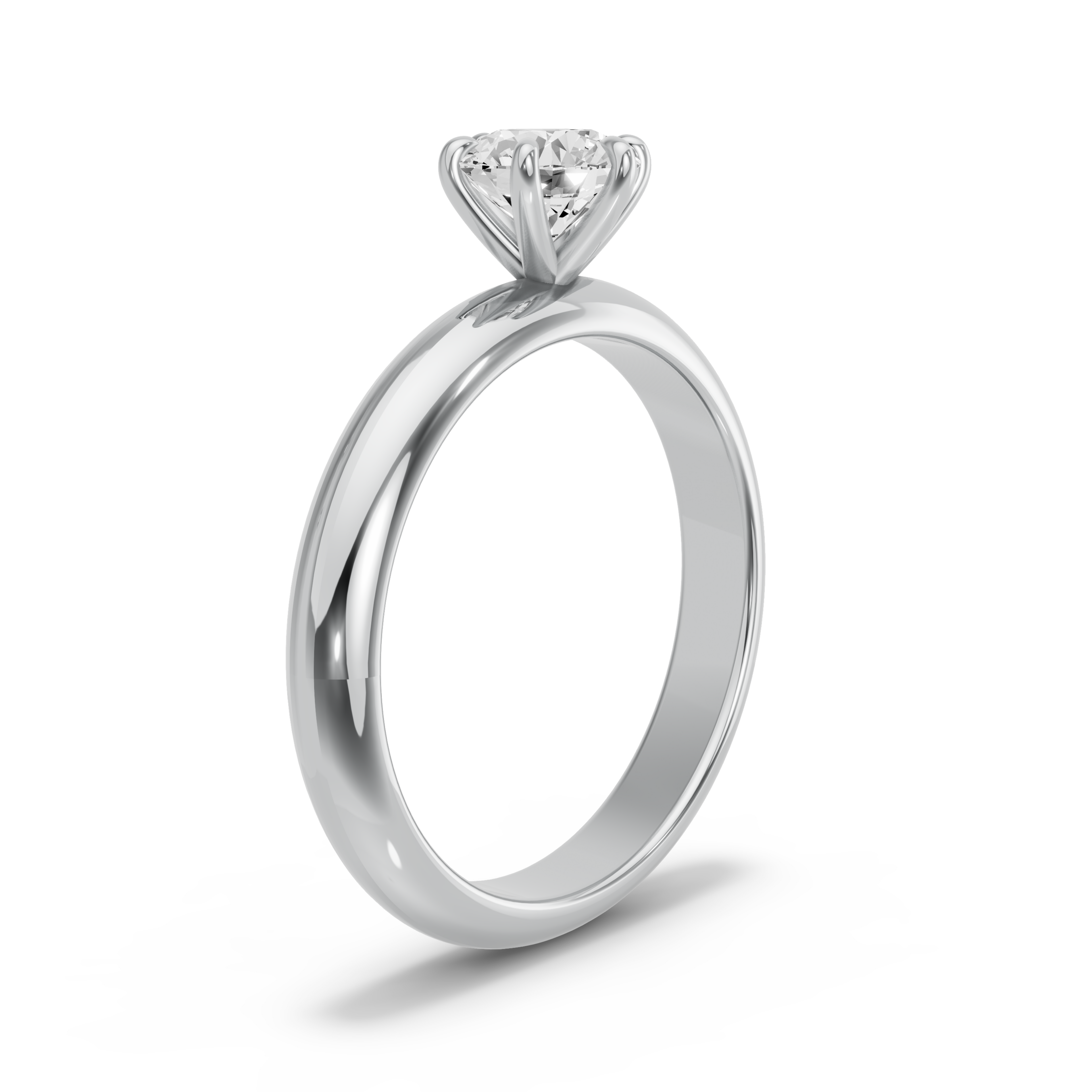 Image for Round Six Prong Ring with Knife Edge Solitaire band in 14K White Gold