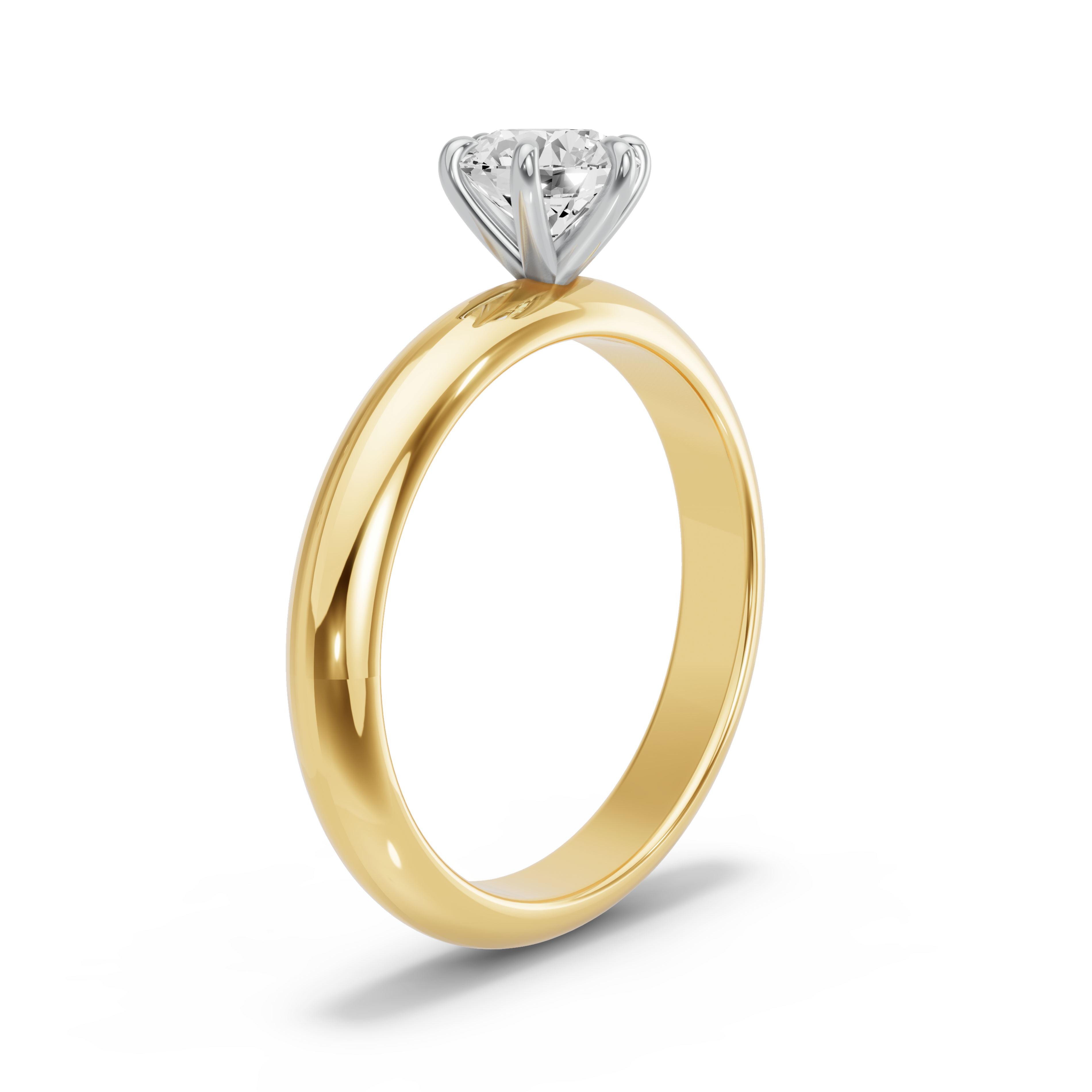 Image for Round Six Prong Ring with Knife Edge Solitaire band in 18K Two Tone Yellow Gold