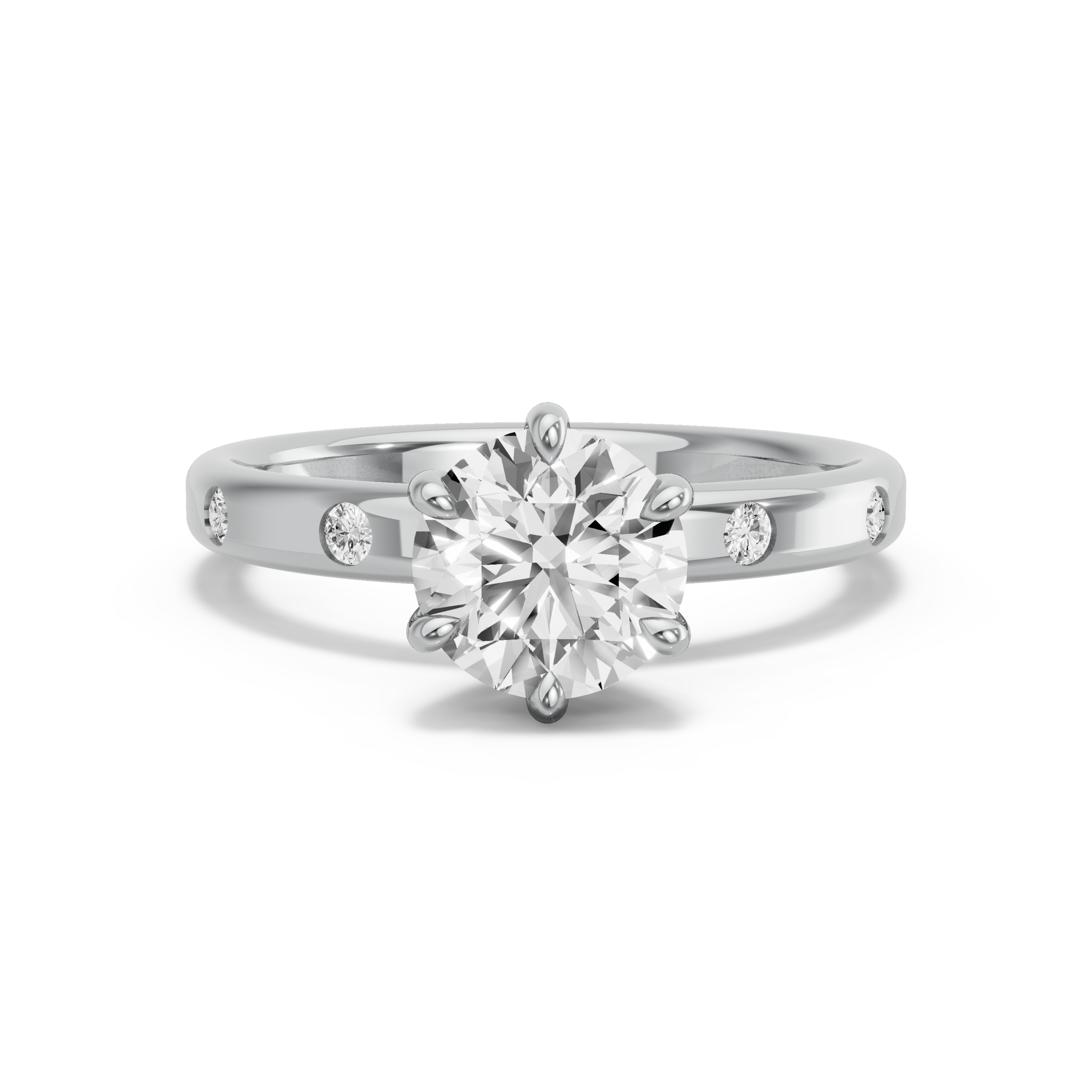 Image for Round Six Prong Ring with Sleek Accent band in 950 Platinum