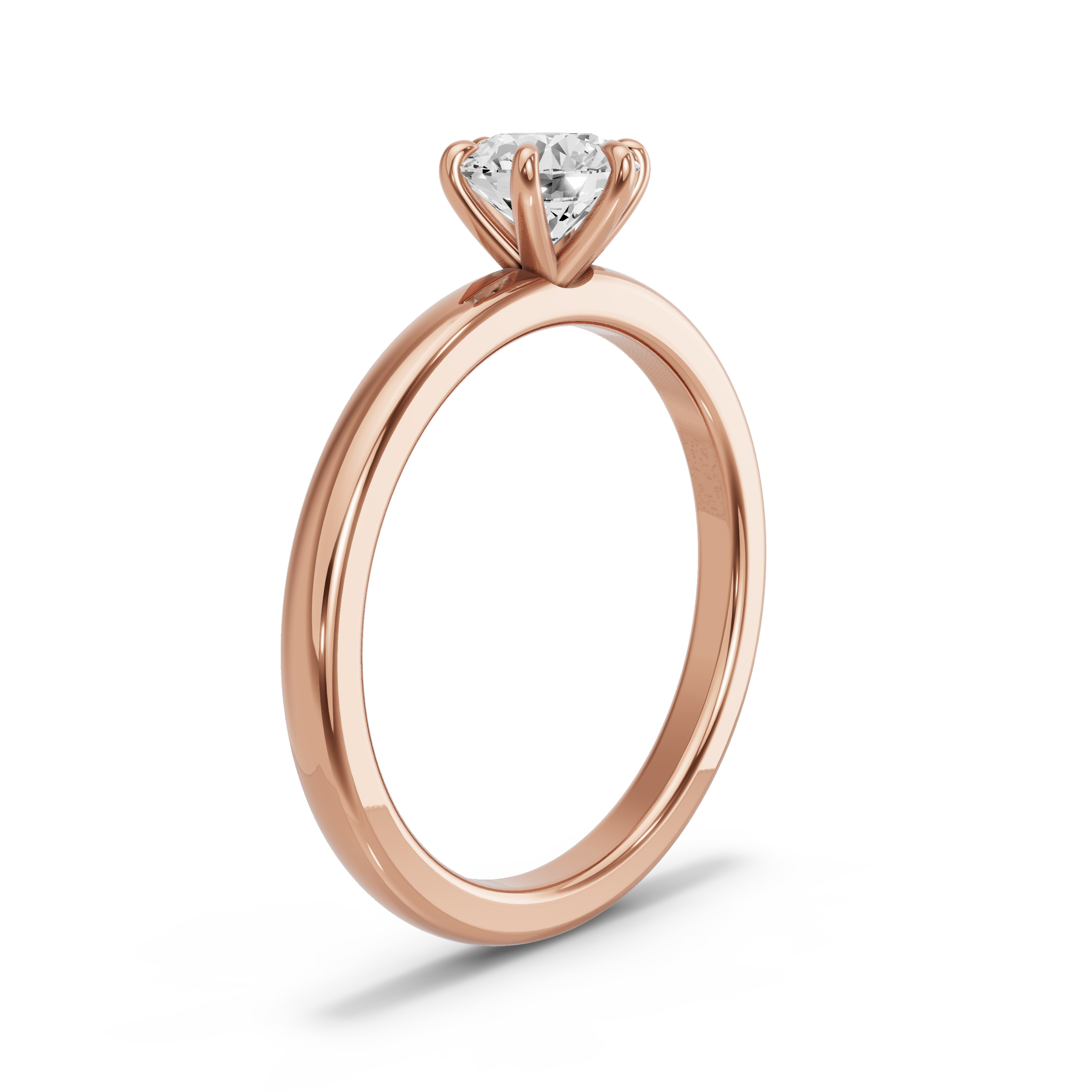 Image for Round Six Prong Ring with Solitaire band in 14K Rose Gold