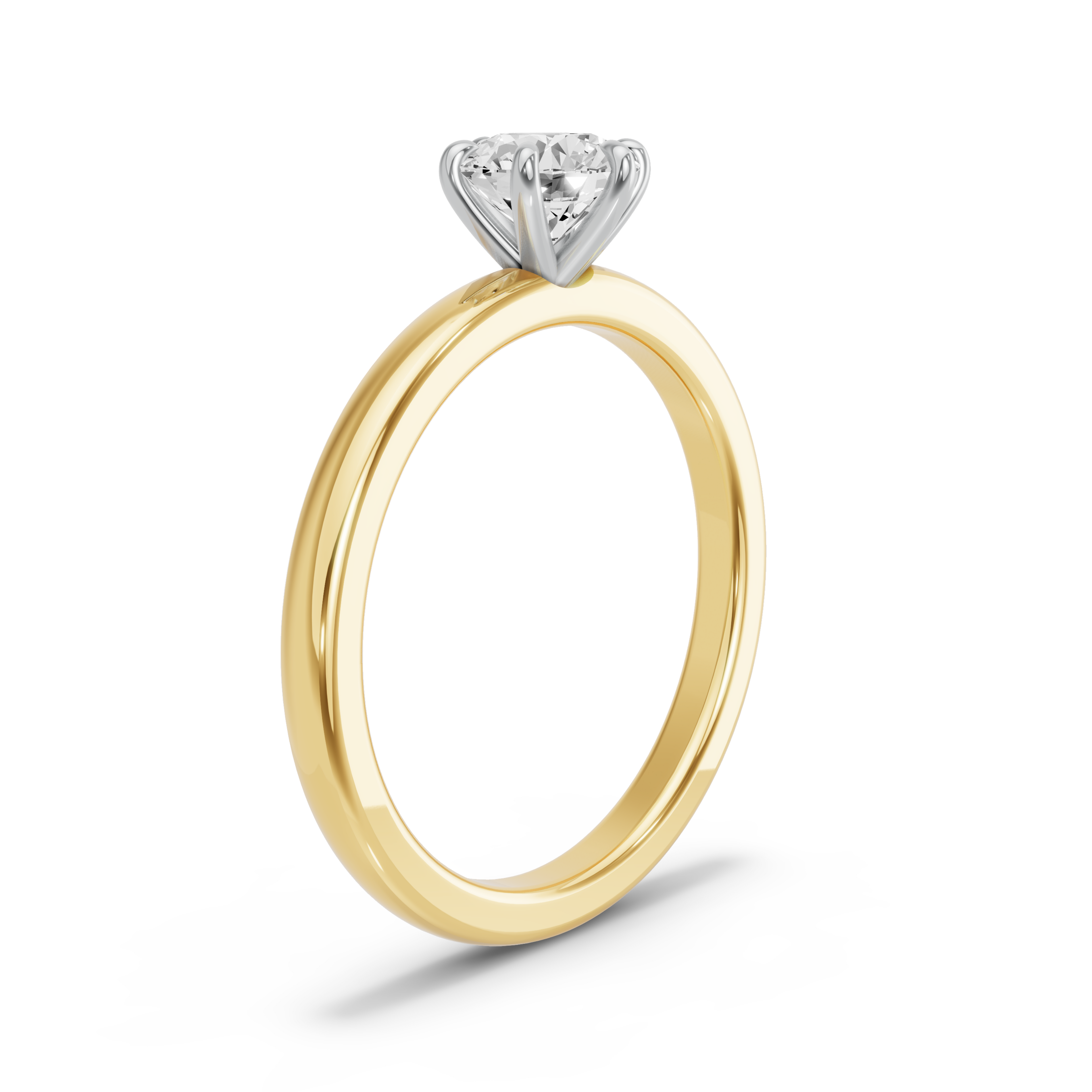 Image for Round Six Prong Ring with Solitaire band in 10K Two Tone Yellow Gold
