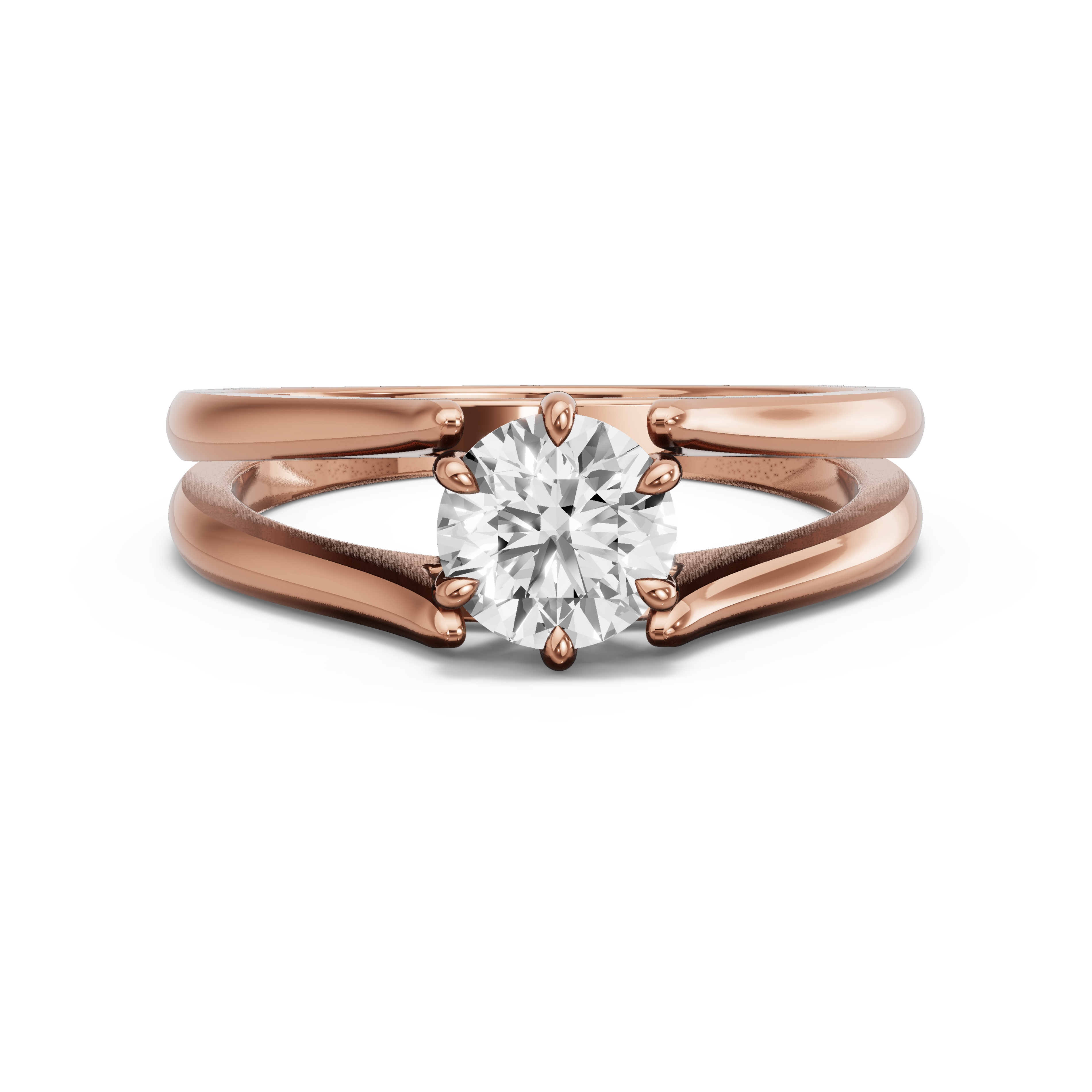 Image for Round Six Prong Ring with Split Ring Solitaire band in 10K Rose Gold