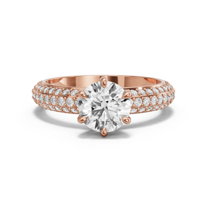 Image for Round Six Prong Ring with Triple Row Pave band