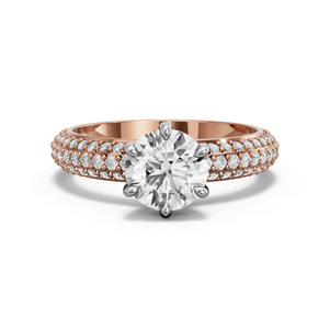 Image for Round Six Prong Ring with Triple Row Pave band