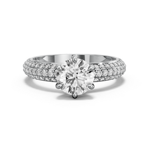 Image for Round Six Prong Ring with Triple Row Pave band