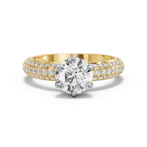 Image for Round Six Prong Ring with Triple Row Pave band