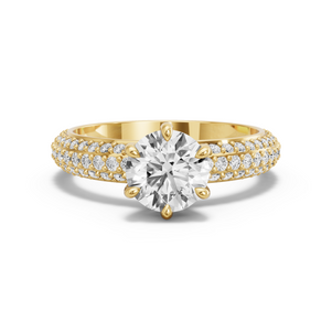 Image for Round Six Prong Ring with Triple Row Pave band