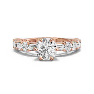 Image for Round Six Prong diamond Ring with Alternating Baguette band