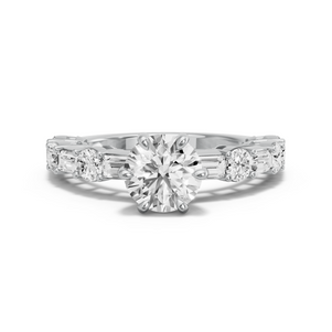 Image for Round Six Prong diamond Ring with Alternating Baguette band
