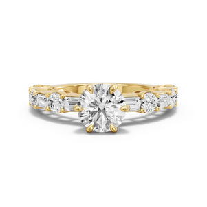 Image for Round Six Prong diamond Ring with Alternating Baguette band