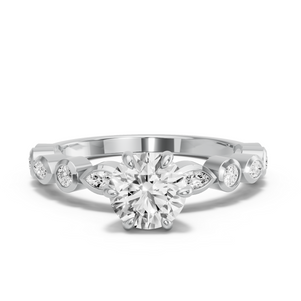 Image for Round Six Prong diamond Ring with Alternating Marquise band