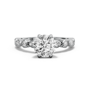 Image for Round Six Prong diamond Ring with Alternating Marquise band in 18K White Gold