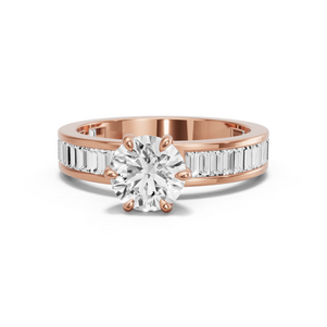 Image for Round Six Prong diamond Ring with Baguette Channel band