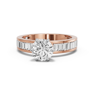 Image for Round Six Prong diamond Ring with Baguette Channel band