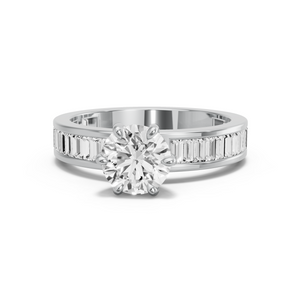 Image for Round Six Prong diamond Ring with Baguette Channel band