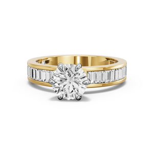 Image for Round Six Prong diamond Ring with Baguette Channel band