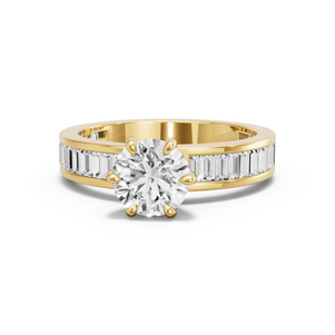 Image for Round Six Prong diamond Ring with Baguette Channel band