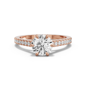 Image for Round Six Prong diamond Ring with Cathedral Pave band