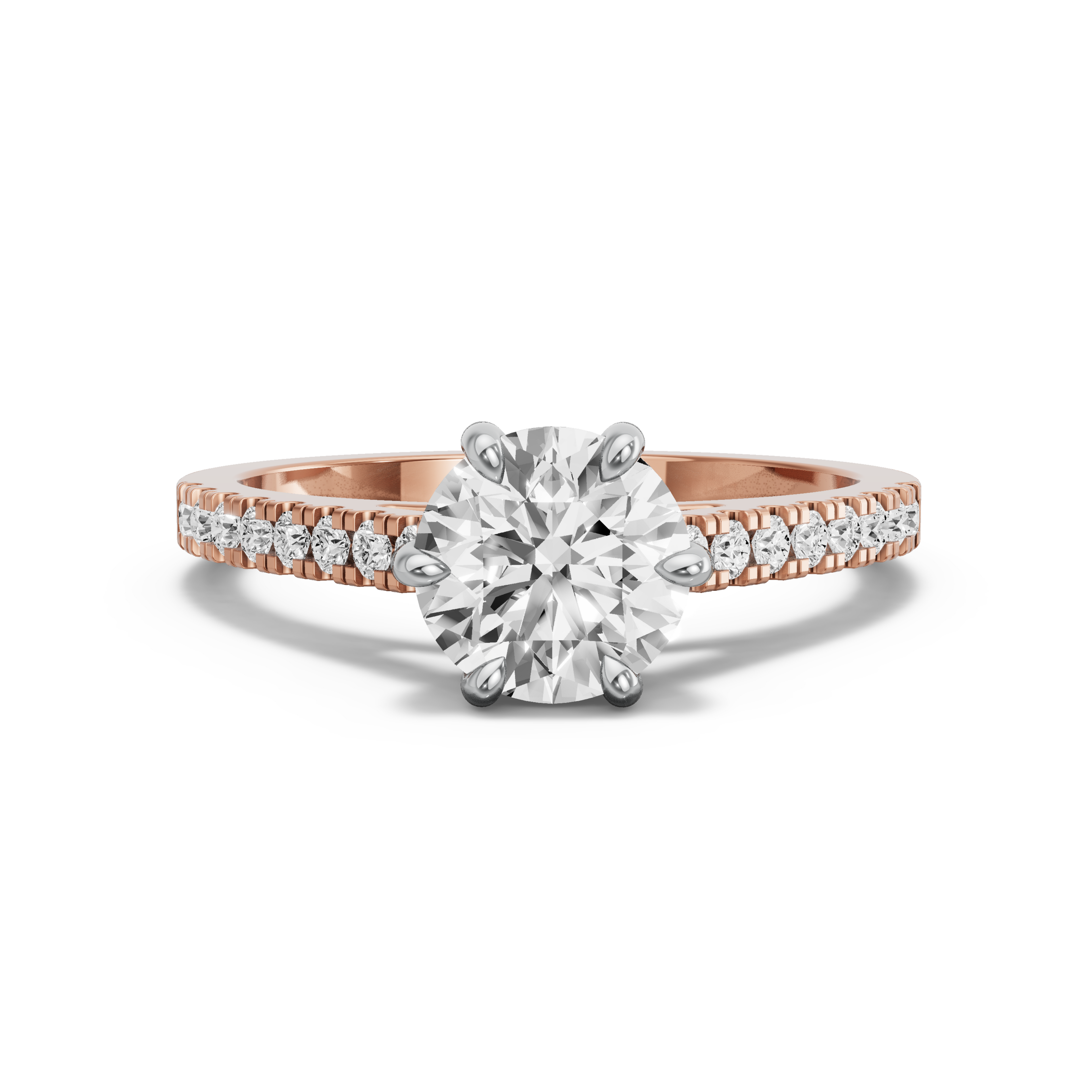 Image for Round Six Prong diamond Ring with Cathedral Pave band in 18K Two Tone Rose Gold