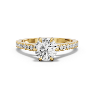 Image for Round Six Prong diamond Ring with Cathedral Pave band