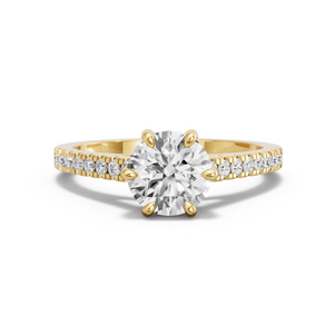 Image for Round Six Prong diamond Ring with Cathedral Pave band in 18K Yellow Gold