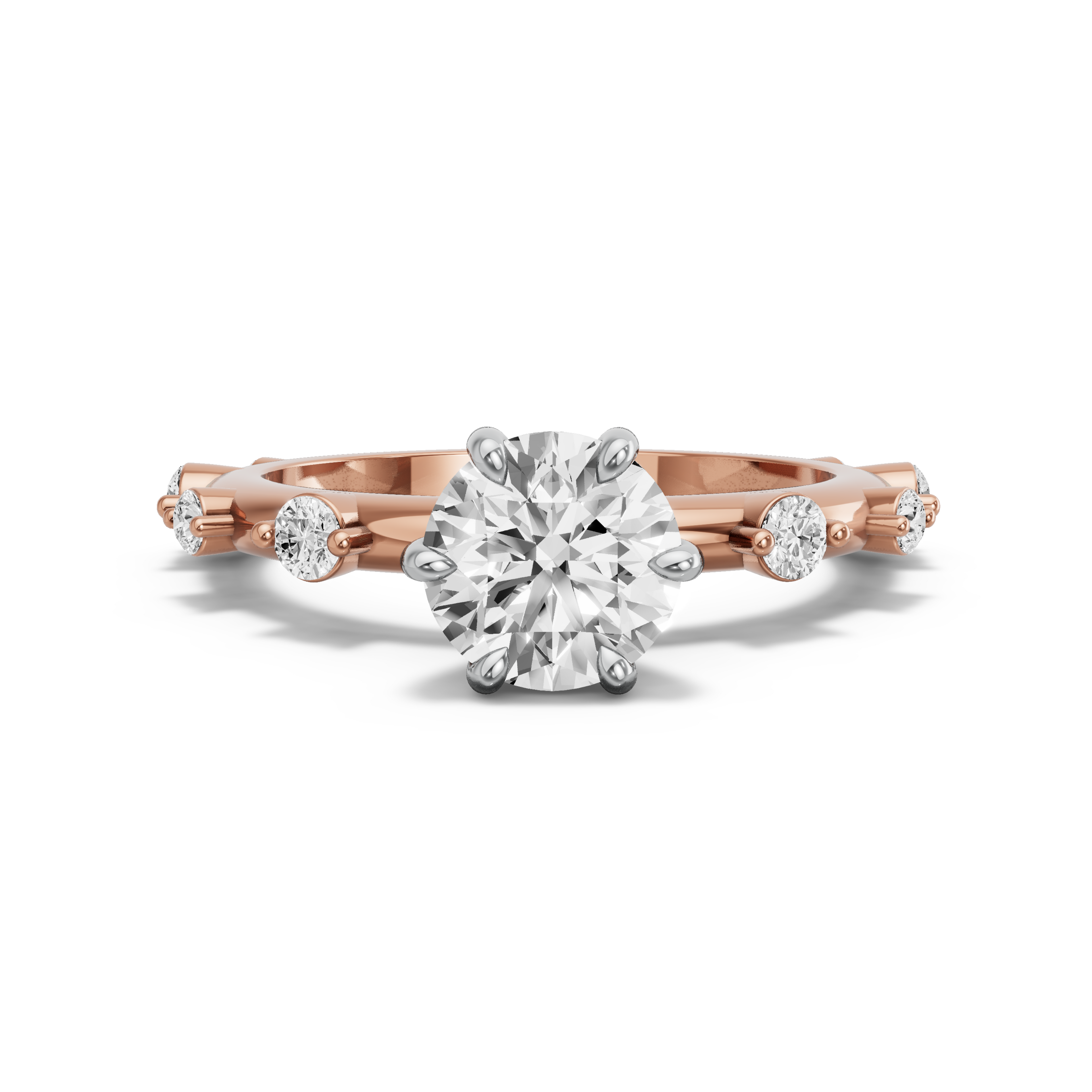 Image for Round Six Prong diamond Ring with Floating Station band in 14K Two Tone Rose Gold
