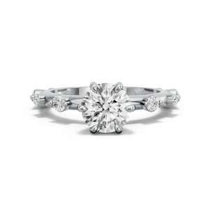 Image for Round Six Prong diamond Ring with Floating Station band in 14K White Gold