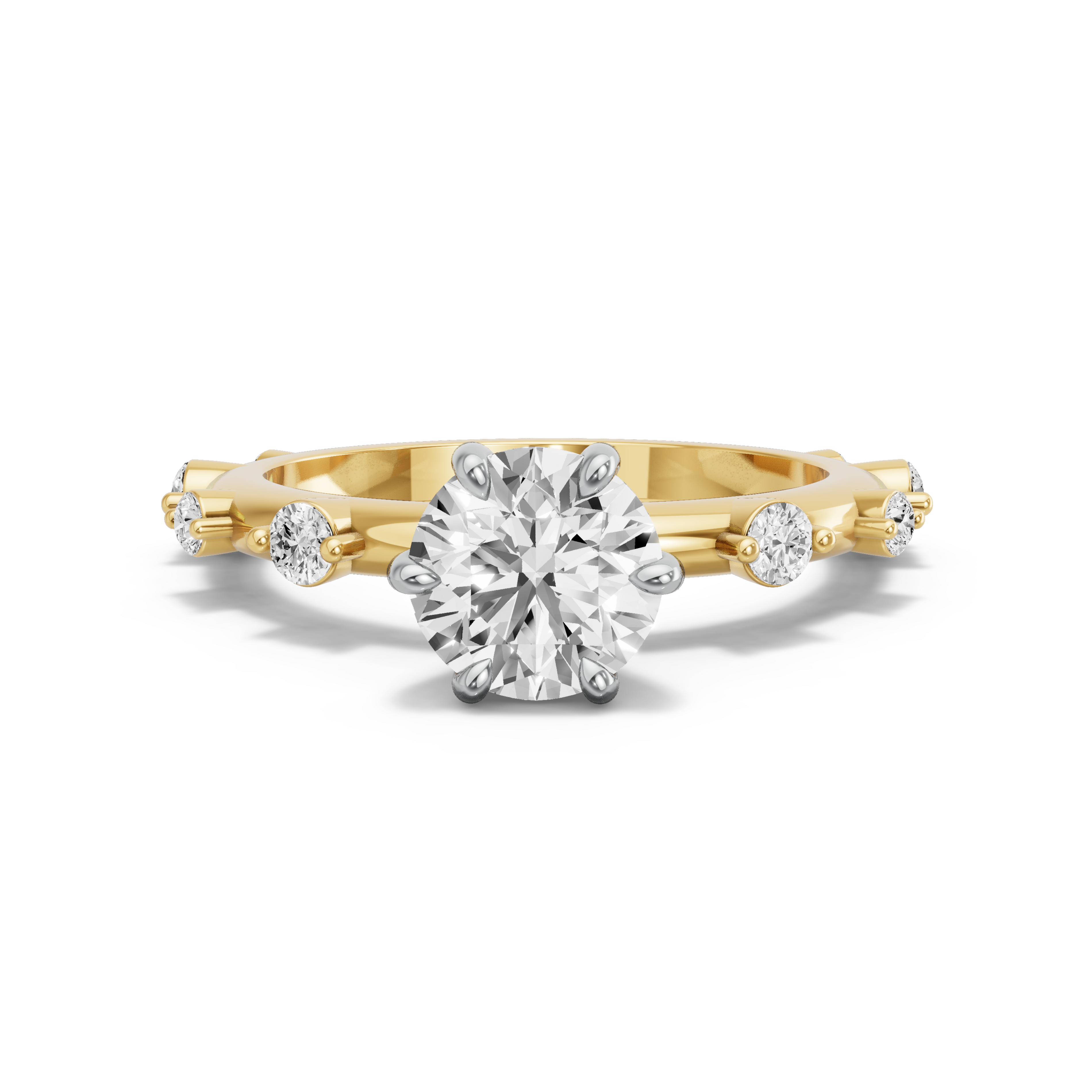 Image for Round Six Prong diamond Ring with Floating Station band in 18K Two Tone Yellow Gold
