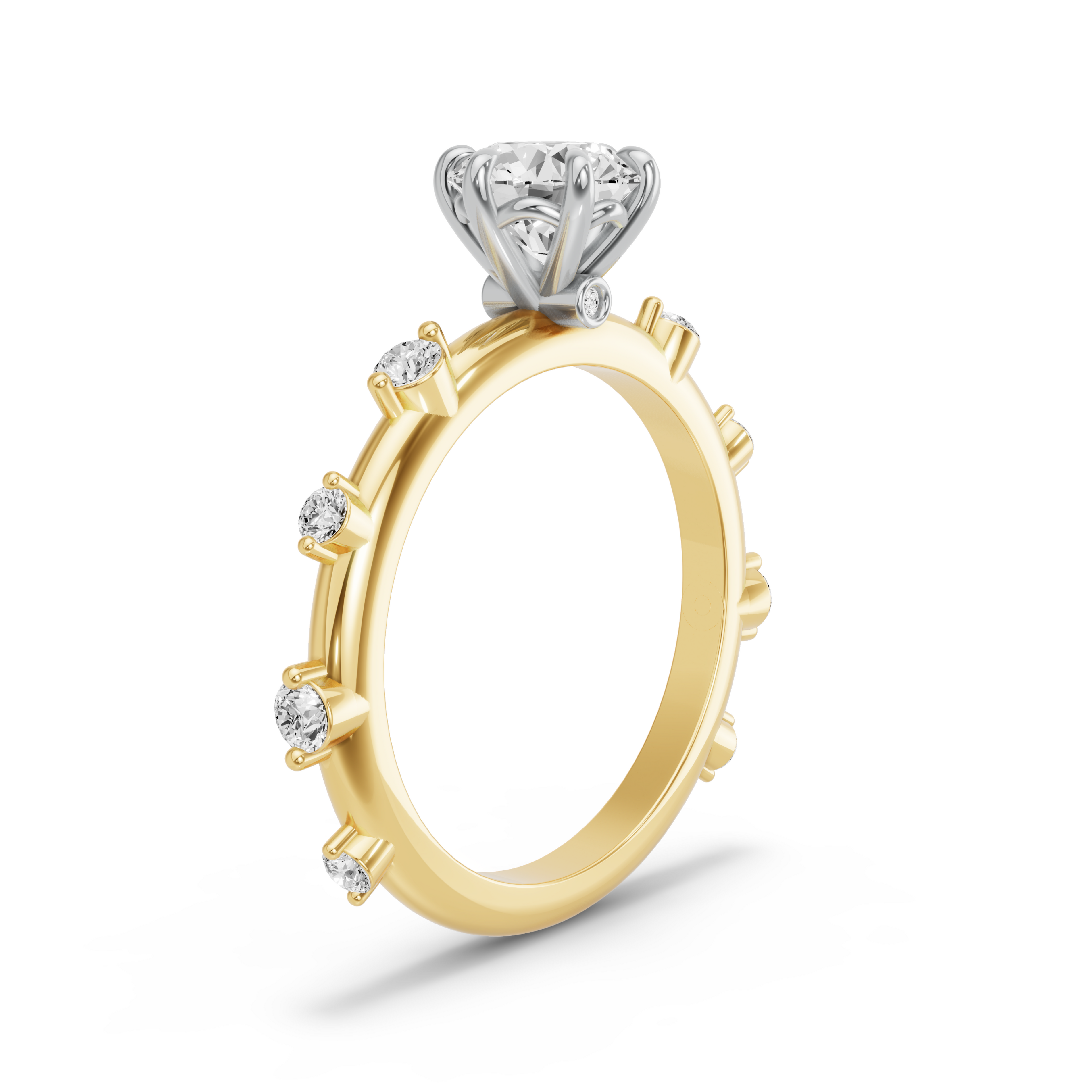 Image for Round Six Prong diamond Ring with Floating Station band in 10K Two Tone Yellow Gold
