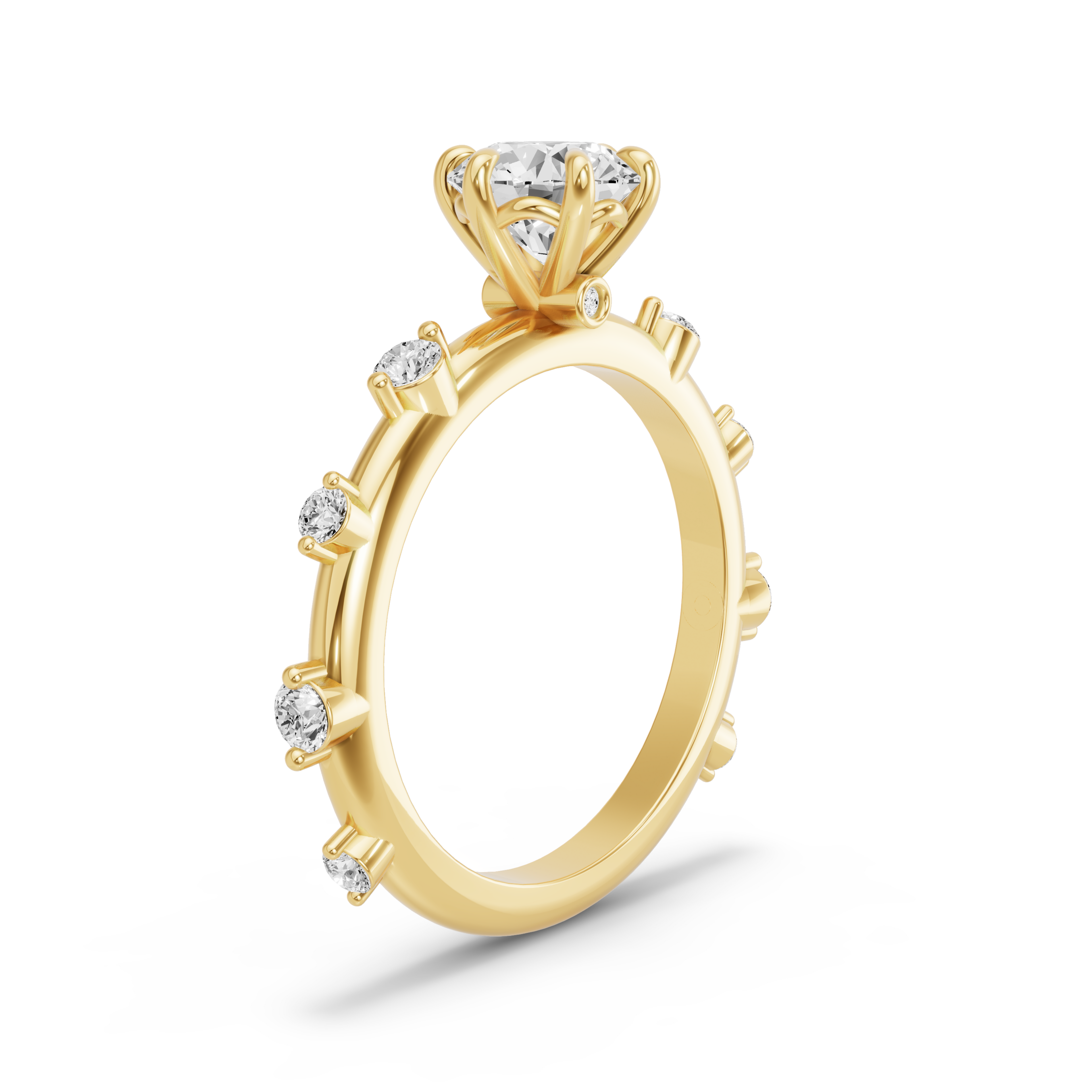 Image for Round Six Prong diamond Ring with Floating Station band in 10K Yellow Gold