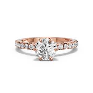Image for Round Six Prong diamond Ring with French Pave band