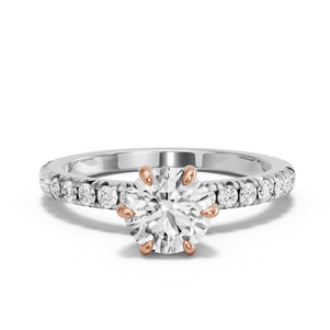 Image for Round Six Prong diamond Ring with French Pave band