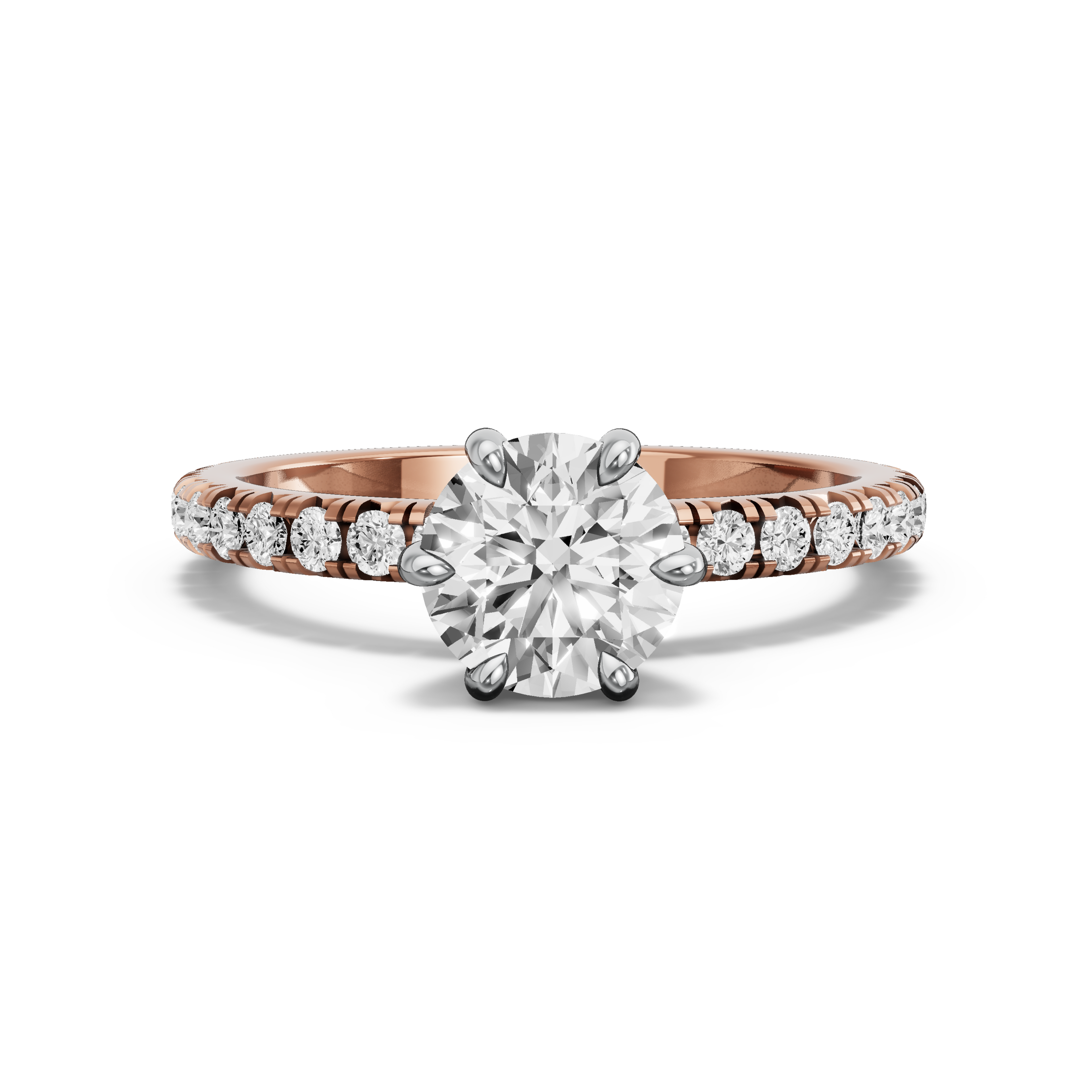 Image for Round Six Prong diamond Ring with French Pave band in 14K Two Tone Rose Gold