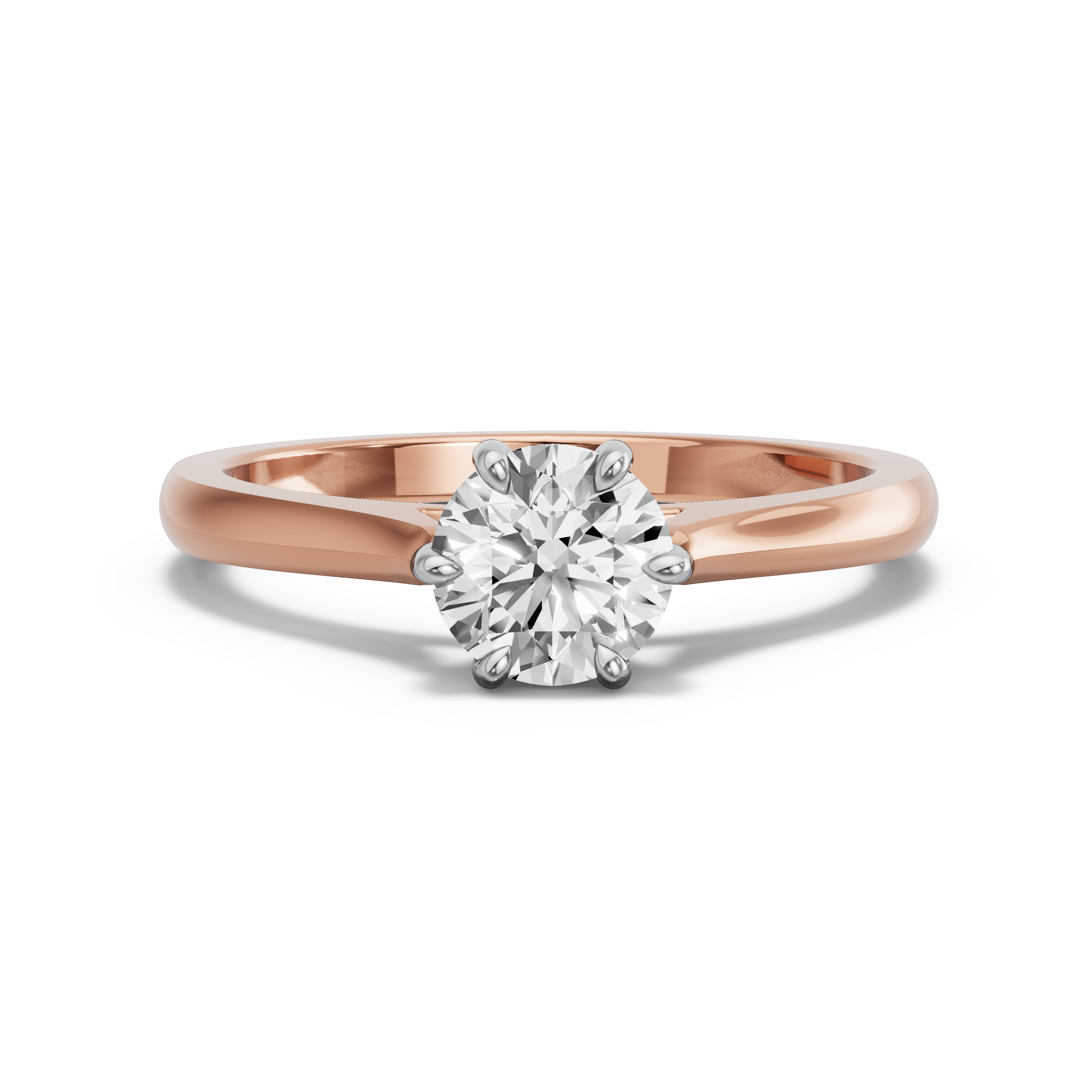 Image for Round Six Prong diamond Ring with Knife Edge Cathedral band in 18K Two Tone Rose Gold