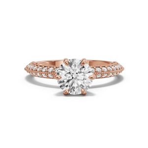 Image for Round Six Prong diamond Ring with Knife Edge Pave band in 14K Rose Gold