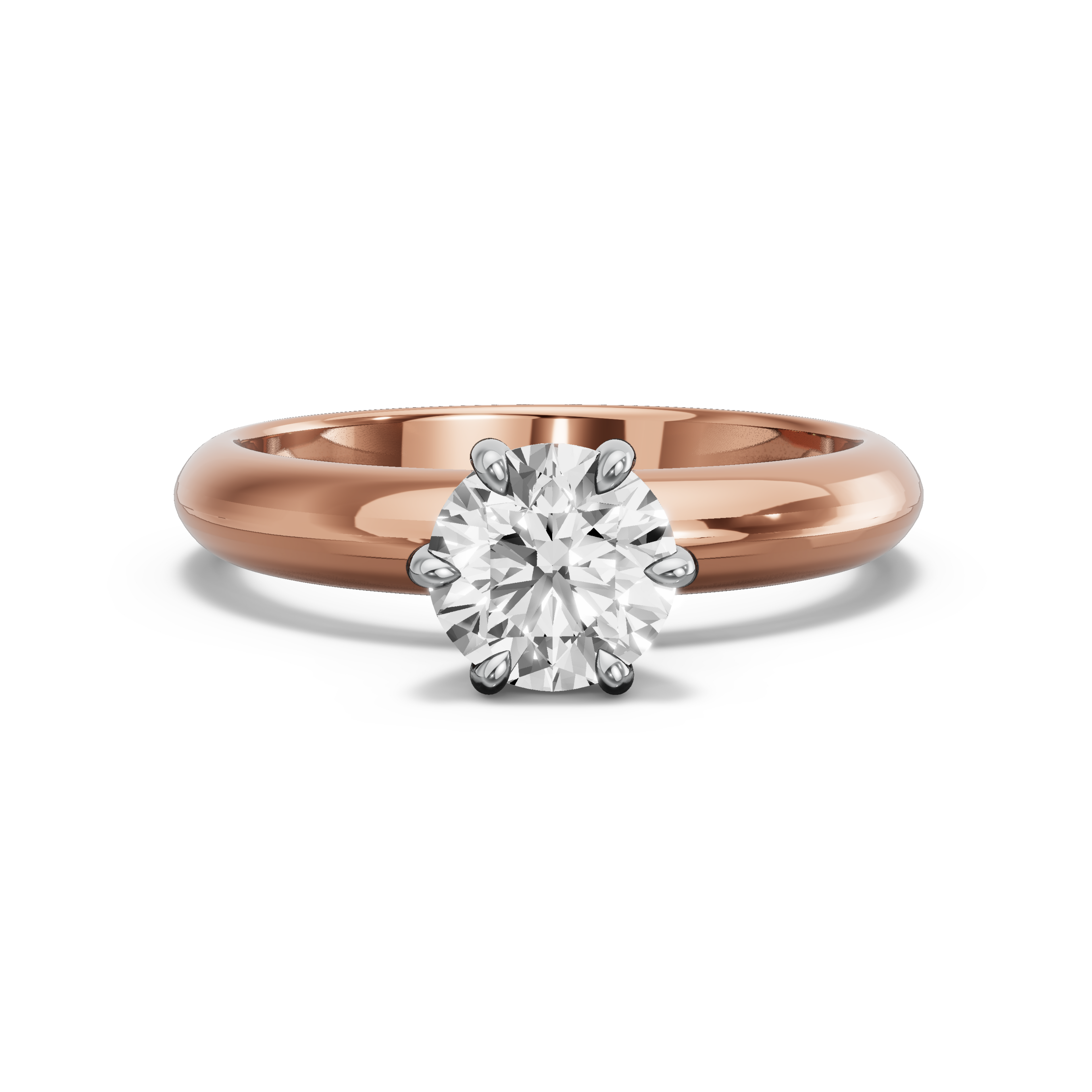 Image for Round Six Prong diamond Ring with Knife Edge Solitaire band in 10K Two Tone Rose Gold