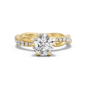Image for Round Six Prong diamond Ring with Rope Pave band in 14K Yellow Gold