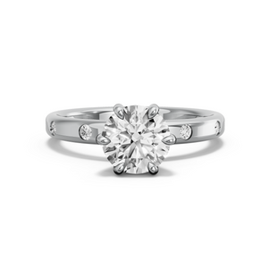 Image for Round Six Prong diamond Ring with Sleek Accent band in 18K White Gold