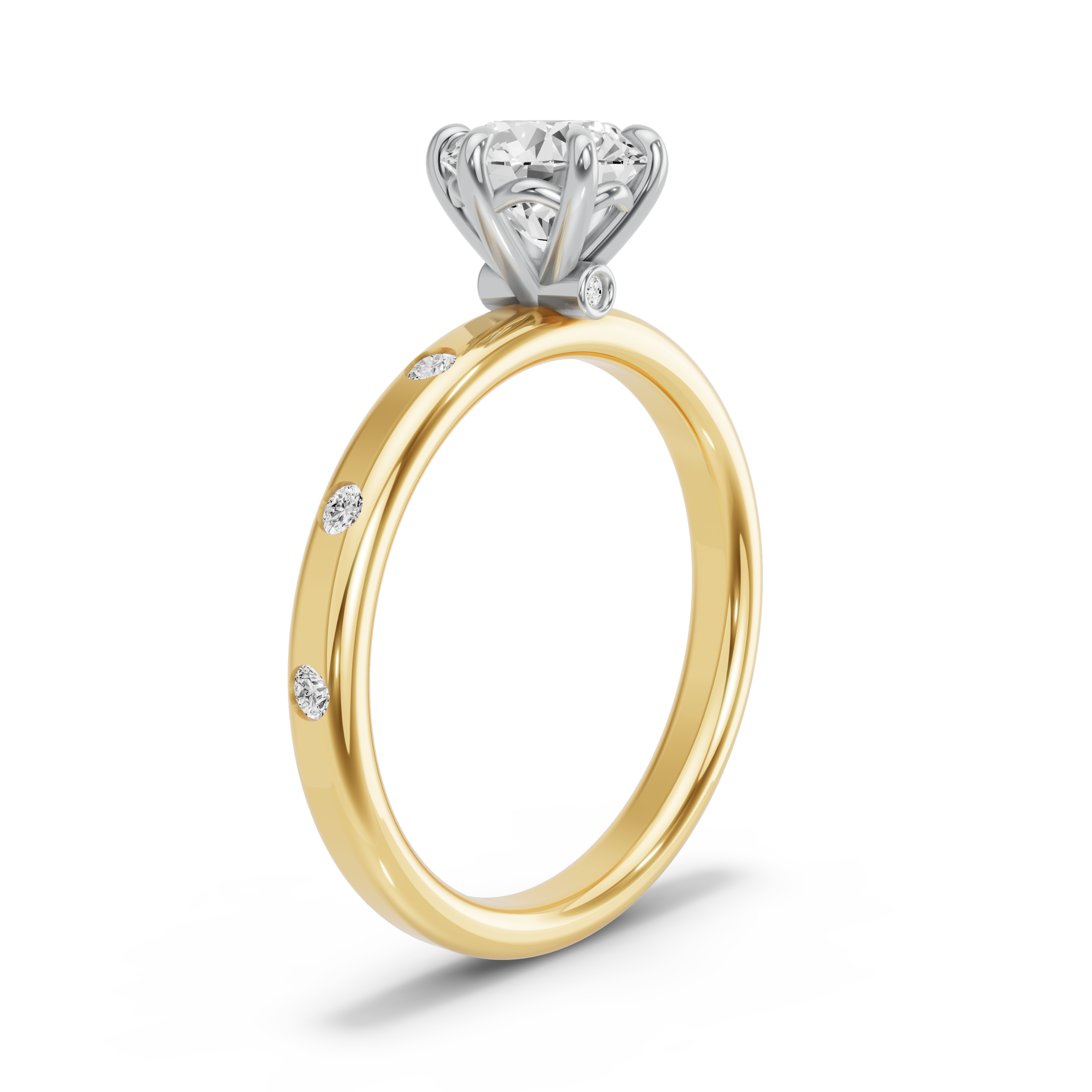 Image for Round Six Prong diamond Ring with Sleek Accent band in 14K Two Tone Yellow Gold