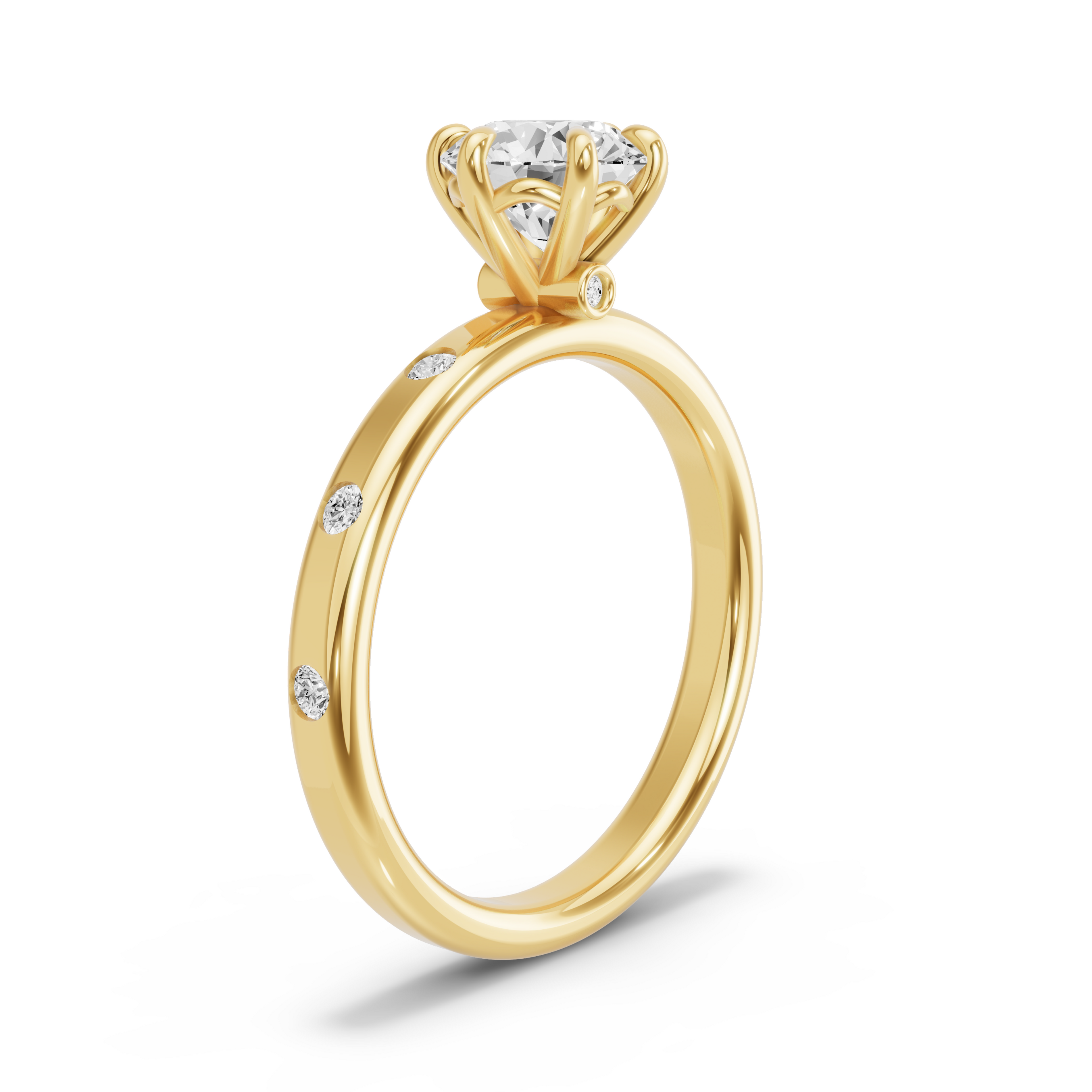 Image for Round Six Prong diamond Ring with Sleek Accent band in 10K Yellow Gold
