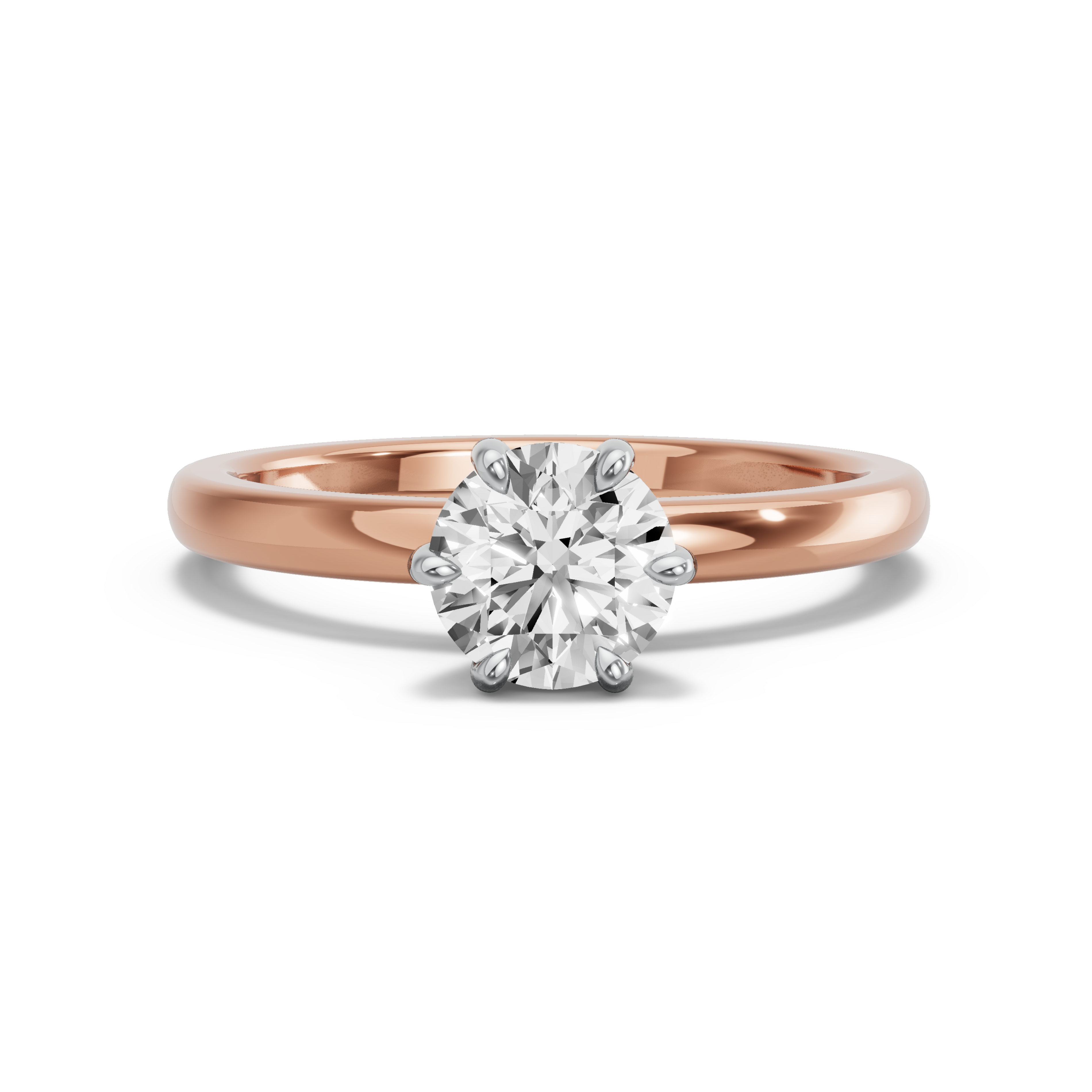 Image for Round Six Prong diamond Ring with Solitaire band in 18K Two Tone Rose Gold