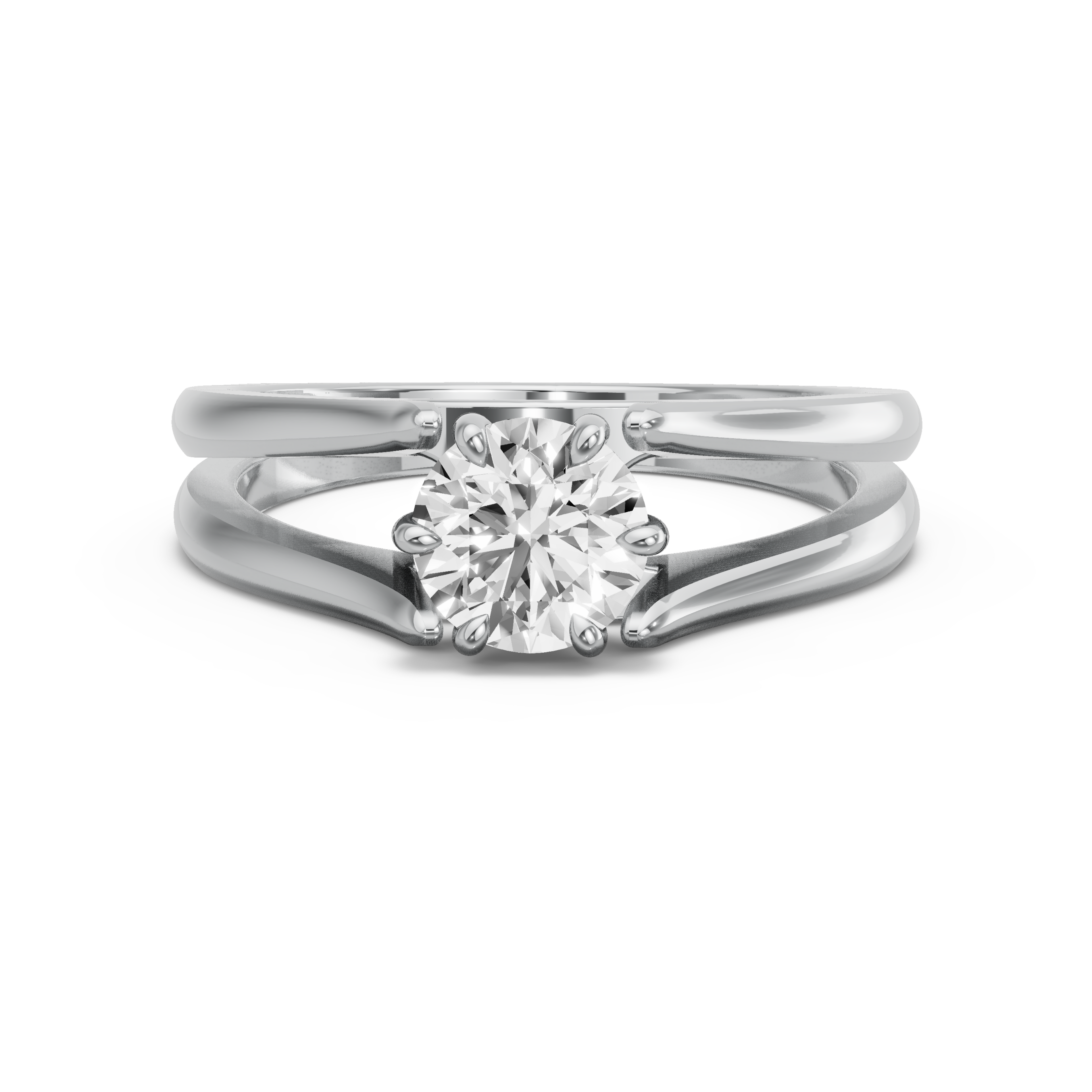 Image for Round Six Prong diamond Ring with Split Ring Solitaire band in 14K White Gold